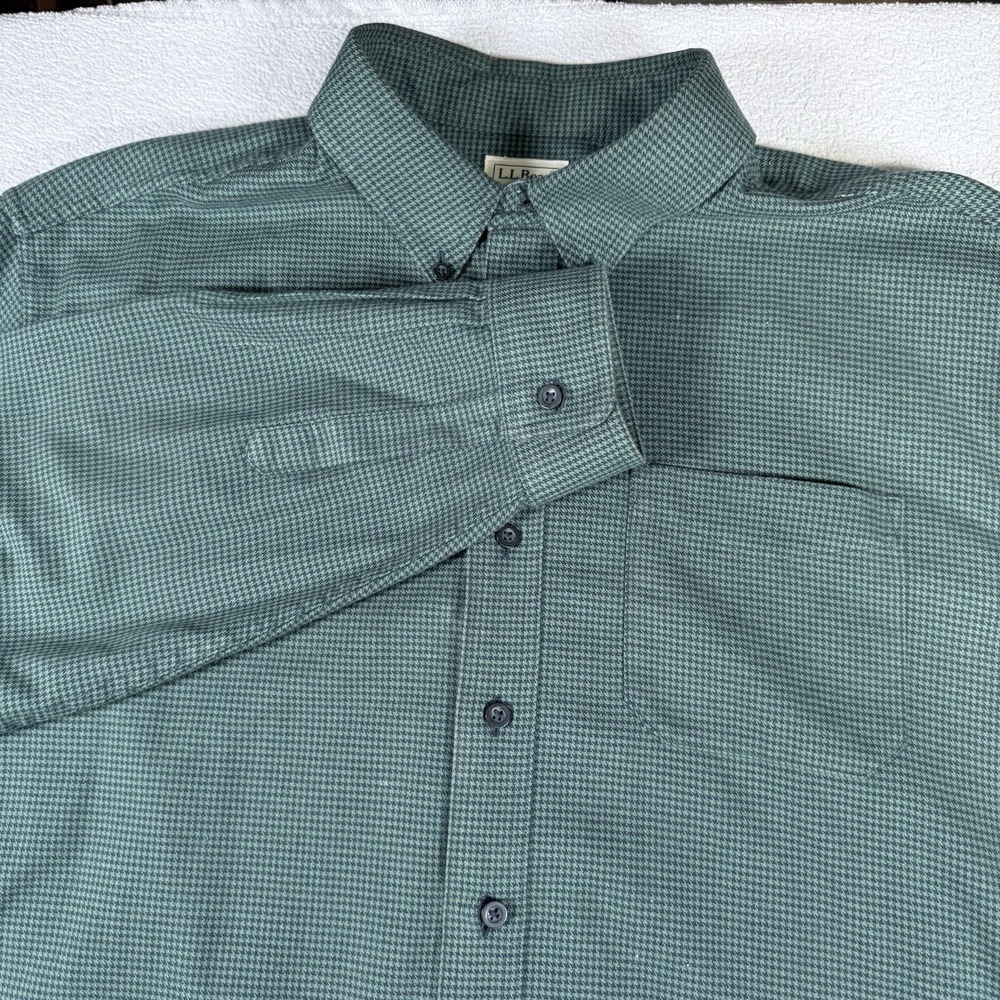 LL Bean Shirt Mens XXL Green Houndstooth Wicked Good Flannel Traditional